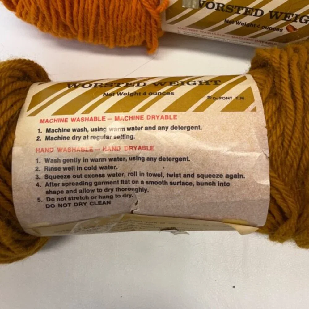 Montgomery Ward Orlon Acrylic Yarn 4-Ply Orange 54,‎ Gold 49, Med Yellow 44